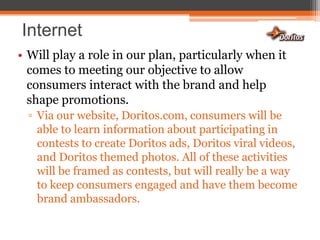 Television PlanOur target presents an eclectic mix of preferred cable television channels. So it is imperative that we have advertisements on different genres of television to ensure that our target is reached.  Some of our targets are movie lovers, music lovers, and reality TV junkies so we want to make sure that all of them are being reached.Stations were selected based on their high indices and stable bases. But we went beyond just index numbers and thought about why our targets watch these particular channels.  There were other channels that also had high indices but it was important that we reach everyone and not segment our advertisements just based on indices alone.