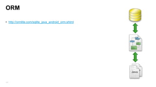 Cursor usage
• it‟s strongly recommended that all tables include an auto increment key field called “_id”
which is mandatory for contentProvides which represents the row ID.

143

 
