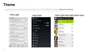 Supported Sensors
•
•
•
•
•
•
•
•
•
•
•

206

Temperature
Accelerometer
Gravity
Gyroscope
Rotation
Magnetic Field
Atmospheric Pressure
Humidity
Proximity – distance (cm) between device and target object
Light
Example Accelerometer

 