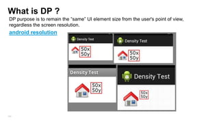 Android special Views
Surface View
can be drawn from background thread but this option cost in memory usage.
use with caution (when you need rapid updating the UI view (animation)).
ViewStub
is an invisible, zero-sized View that can be used to lazily inflate layout resources at
runtime, when the viewStub is visible ViewStub then replaces itself in its parent with
the inflated View or Views
To Improve performance use ViewStub (lazy)

209

 
