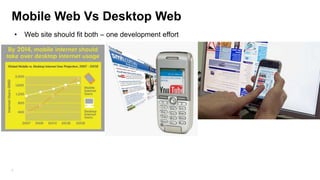 Mobile Web Vs Desktop Web
•

9

Web site should fit both – one development effort

 