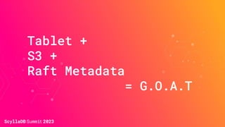 Tablet +
S3 +
Raft Metadata
= G.O.A.T
 