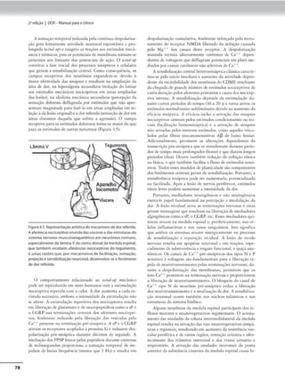 78
2•edição I DOR- Manual parao clinko
A somação temporal induzida pc:faconcinua despolariza-
ção gera lenrnmeme atividade neuronal esponrânea e pro-
longada (rând•11P) e exagera as reações aos estímulos mc.-câ-
nicos e rérmicos, pois os potenciais de membrana tornam-se
pr6x1mos aos limiares dos potenciais de ação. O u·rn,l-up
constitui a fase inicial dos processos sinápticos e celulares
que geram a sensibilização ccncrat Como consequência, os
campos rfc<'pdvos dos neur8nios expandem-se dtvklo à
maior efetividade das sinapses e rcsulram na ampliação da
área de dor, na lupcralgcsia secundária (redução do limiar
aos estímulos mecânicos nociccptivos cm áreas ampliadas
d..s lesões), n• •lodinin mccáni<a s«und6.ria (pcrttpçlo da
sensação dolorosa deflagrada por estímulos que não apre-
sentam m-agnirude para fazê-lo cm áreas ampliadas cm re-
laçãoàdalesioorig:ina.l)ta dorrefrrida(sWS3Ç:iodedortm
á.~s discanrcs daquela que sofreu a agressão). O campo
reccpti'Opara os estímulos dolorosos torna-se maiordo que
para os estímulosde outras naturcias (Figura4.~).
Lâmina V
Figura4.5.Representaçãoartísticadomecanismodedorreferida.
Aaferênclanoc:iceptiva oriundadasvíscerasedas estruturasdo
sistema nervoso musculoesquelético em neurônios comuns,
especialmenteda !.minaVdocornodorsal da medulaespinal,
que também recebem aferências nociceptivas do tegumento,
é umas ruõesque. por mecanismos de facilitaç.io, somaç.io,
projeçãoe sensibilizaçãoneuronial,desenvolve-seo fenómeno
dedorreferlda.
O componamemo relacionado ao rnnd-11p mecamco
pode ser reprodt1zído em seres humanos com a estimulação
nociccpciva repetida com o calor. A dor aumenta a cada es-
tímulo sucess1·o, embora a intensidade da estimulação não
se altcn. A estimulação rcpctiuva dos oocicepcorçs resulta
cm liberaçãodeglutamato e de ncuropeptidcos como a sP e
o CCRP nas 1crminaçõn centraLS dos aícrcnrcs nociccpci-
vos, fenômeno induzido pela liberação d:is vesículas pelo
Ca•+ presente na terminação prt'-sináptica. A sP e o CGRP
acivamos recepcoresacoplados à proceína G e induwm des-
polarização pós-sináptica dur,:uue décimos de segundo. A
mediaçãodos PPSP lemos pelos peptí<leos durante<entenas
de millSscgundos proporcN'>na a somação temporal de im-
pulsos de baixa frequência (menos que ) Hz) e resulta em
despolarização cumuJaciva, fenômeno reforçado pdo rl-cru-
ramento do receptor NMDA liberado da inibição causada
pelo Mg++ nos canais deste reccpcor. A despolarização
mantida rccruro ulccriormenrc correntes de ea++ depc-n-
dcmcs de volrngem que deílagram potfficiai:s em platô tne'•
d1ados por canais cauônicos não sclecivos dt e.a•+.
Asensíbiliuçl.ocentral heterossinápticaclássica.caracte-
riza-se pelo início imed1aro e aumento da atividade depen-
dente <l• occitabilidadcdos neurônios do COME resultante
da chega<la Jc grande número de esrímulos ncx:iccptivos de
curta duração pelos aftrcnr,-s primários ecausadornocíccp-
tiva intensa. A sensibilização <lepcnJe da es,imulaçl.o du-
rante cunos períodos de cempo (l0 a 20 s) e rorna ativos os
estímulos normalmentesublíminaradevkloaoaumento da
l"f1Cácia sináptica. A cíicaciu inclui a ativação das sim,pses
nociceptivas centrais pelos estímulos condicionances ou ini-
ciais (fac1lit:1ç-ão homossinápcica) e a ativaç:io d<'.' sinapses
não a.tivada.s pelos mes1nos esnmulos, como aqueles veicu-
lados pelas fibras mc.-co.nossc.-nsicivas Al3 de baixo limiM.
Adiciona.lmtn(e, persistem a.s a.Iterações depene.lentes da
transcrição pós-sináptica que se manifestam durante pc-rK>-
Jos de ,empo mais prolongado, (horas)e que duram longos
períodos (dias). Ocorre cambém redução da inibição tônica
ou fásica, o que também facilita o íluxo de estímulos sensi-
tivos. Todos tsscs modelos de plasticidade sào componentes
dos fenómenos <:entraisgerais de scnsibiliução. Ponanm, a
transícrência sináptica pode ser aumentada, potencializada
ou facilitada. Após a lesão de nervos periféricos. estímulos
rátcis leves podem aumentar a inccnsidadc da dor.
Portamo, mtdíadores neurogênicos e não neurogênicos
exercem papel fundamenral na perccpçào t modulaçlo da
dor. A lesão recidual ariva as rcrminaçôcs nervosas e esras
geram m{"tlsagrns que rcsulum na liberaç,1o de mediadores
algiogênicoscomoa sP. o CGRP, etc. Esses mediadores quí-
micos atuam na medula espinal C', pcrifcricamtmc. nas cé-
lulas inílamarórias e nos vasos sangumeos. Isto significa
que ambos os sisttmas aruam sinergicamcme no proctsso
de scnsibilitaçâo e reparação tecidu:d. / lesão do tecido
nl"rvoso res-uh-a cm apoprn~ neuronal ,. em reações, t:spe-
c-ialmeme de sobrc:vivência e rt.-sg:ate funcional, e quiçó. ana-
rômkos. Os canais dt: Ca•+ pré~sináplicos dos tipos N e P
sensíveis à voltagem são fundamentais p,1rn a lilx:rnção rá-
pida de neuro,ransmissores pelas rcrminações n<:rvosas; du-
rontc :;i, dcspol:iri:wçio das membranns, permitem que os
ions Ca+.... penetrem na terminação ner'osae proporcionem
á libcraçjo de neurotransmissores. O bloqueio do canal de
ea++ upo N do neurónio pré-sináptico reduz a liberação
dos neurotransmissorese a sinaJ11..
·u;àodador. A sens1biliza-
ção neuronal ocorre rambém nos núcleos ralãmicos e nas
estruturas dosistema l1mbico.
Alguns ncurônios da medula espinal participam dos re-
flexos motores e neurovegetativos segmentares. O aciona-
menro das unidades da coluna imermtodiolareral da medula
espinal resulta na acívaçãodas vias neurovegctativassimpá-
tic:u e regionais. resultando em aumentoda resistência vu-
rular periférica e de vários órgãos. retenção urinária e ;1len-
1ecimenro dos trânsitos imestinaJ e dos tracos urinário e
rt"Spirar6rio. A ativ.iç-ão das unidadC's neuronais da ponca
anterior da submlncia cinz.enca da me<lula espinal c.iusa hi~
 