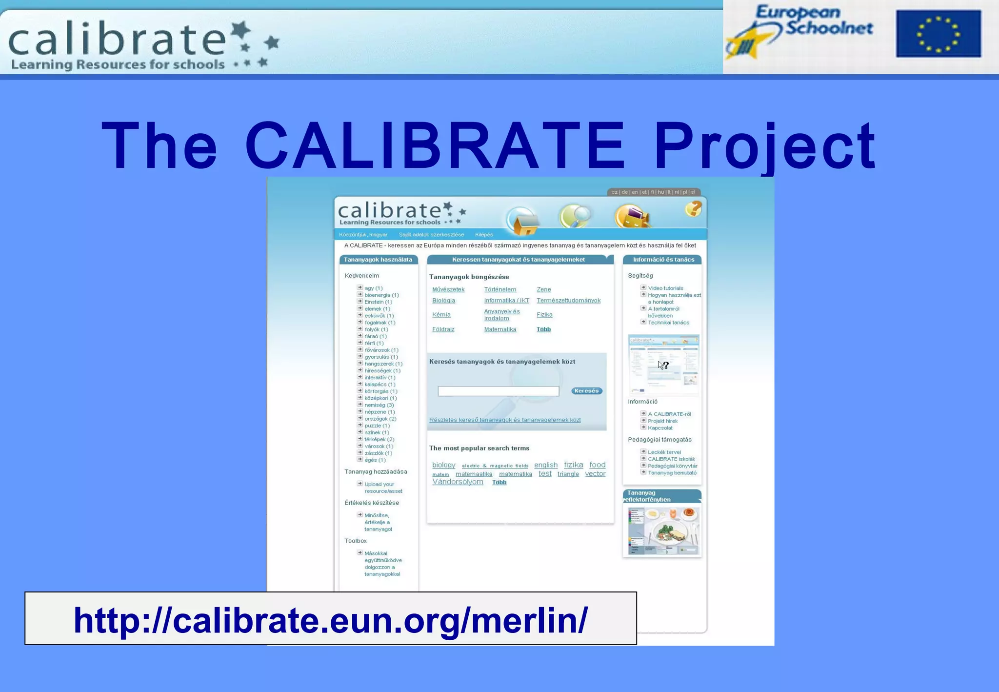 The CALIBRATE Project
http://calibrate.eun.org/merlin/
 