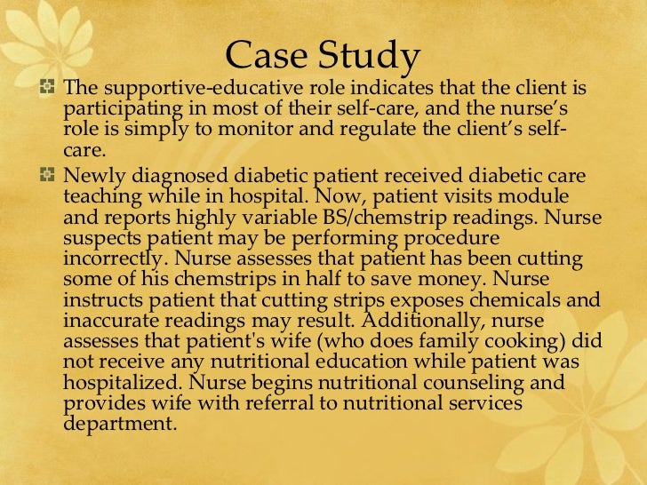 dorothea orem case study Dorothea orem's self-care theory nursing is required when an adult (or in the case of a dependent, the parent) is incapable or limited in the provision of . dorothea orem case study Dorothea orem's self-care theory nursing is required when an adult (or in the case of a dependent, the parent) is incapable or limited in the provision of .