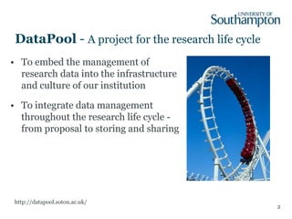 DataPool - A project for the research life cycle
• To embed the management of
  research data into the infrastructure
  an...