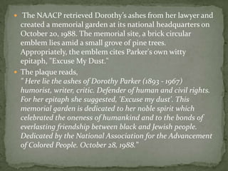 1950sCalled before the House of un-American Activities and pleaded the first instead of the fifthRefused to name any names1952-1953, testimony was given against her before the HUAC1957-1963- worked as a book reviewer for Esquire magazine1959- inducted into the American Academy of Arts and LettersA distinguished visiting Professor of English at California State College in L.A.1964- published her final magazine piece in November’s issue of Esquire.1950s-1960s