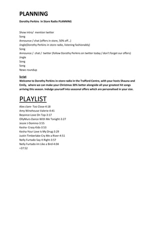 Dorothy perkins in store radio planning | DOCX