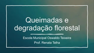 Queimadas e
degradação florestal
Escola Municipal Oswaldo Teixeira
Prof. Renata Telha
 