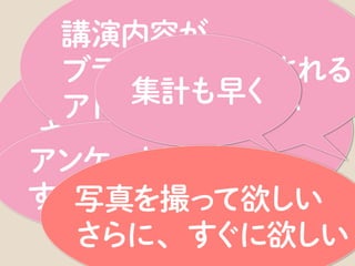 アンケートはスキャンして、講演日の夜中には出演者/関係者に共有しています。
 