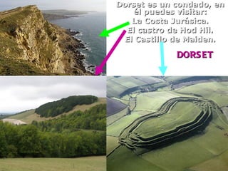 Dorset es un condado, en
   él puedes visitar:
   La Costa Jurásica.
  El castro de Hod Hil.
 El Castillo de Maiden.

             DORS ET
 