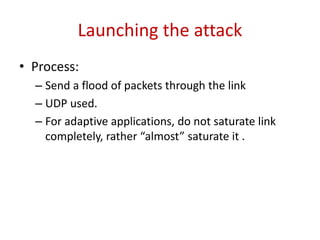2.2 Gaining Access to Hosts
• Access to sufficient number of hosts connected to a router is important
• Launching a large number of VMs is the key to this attack
• Experimentally, it was discovered that it was still economical and less time
consuming to launch a cluster (sufficient number of VMs) in the subnet
• To simulate a targeted attack, a subnet is randomly choosen in the cloud
provider’s network
• Then launch 10 VMs at a time to see how fast we can form a cluster in that
subnet.
• A 2-host cluster at 60 VMs, a 3-host cluster at 160 VMs, a 4-host cluster at 210
VMs, and a 5-host cluster at 320 VMs are formed
• Even though it takes more VMs to launch a targeted attack, it is still quite fast
and economical to do.
 