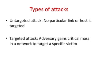 2.1 Topology Identification
• Two approaches to topology identification:
1. Using a Debugging Tool
• Running Traceroute (debugging tool) among all pairs of nodes
• Data-center networks typically follow a regular structure and the IP
addresses are typically assigned based on a set naming convention.
• Running Traceroute from a few hosts is often enough to infer the
overall IP layer topology.
• Traceroute is a valuable tool for maintenance so many networks are
adaptive to this software
 