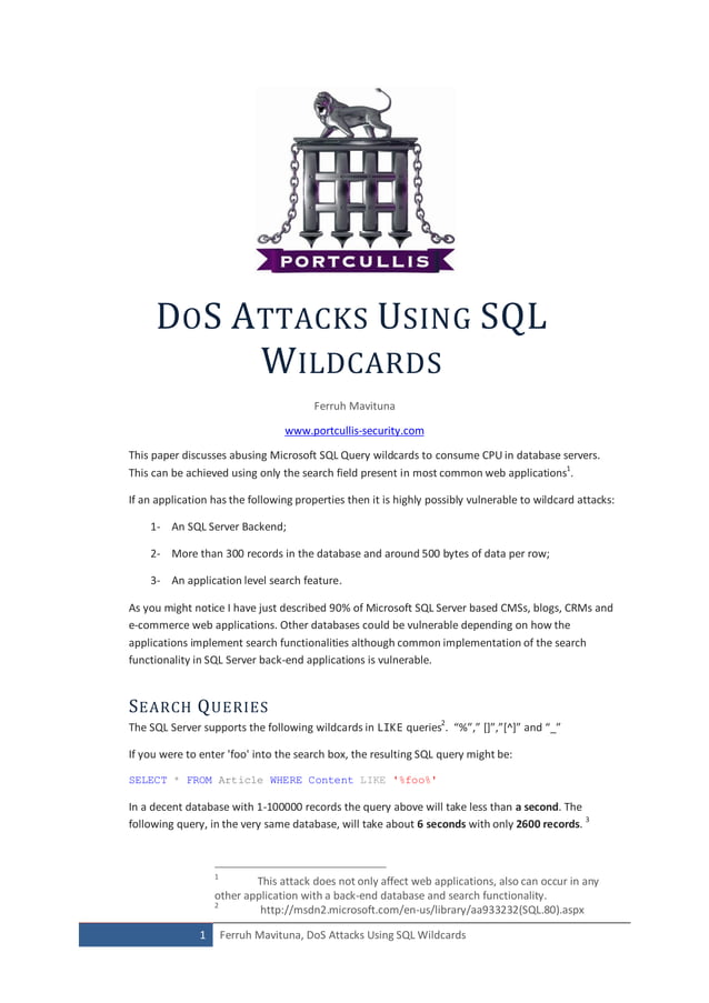 DoS Attacks Using Sql Wildcards | PPT