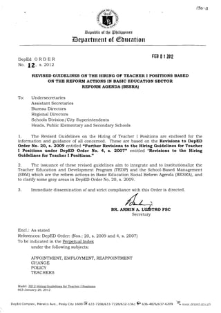 Revised Guidelines on the Hiring of Teacher I Positions