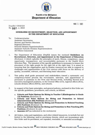 DepEd New Hiring and Selection Guidelines - DO_s2023_007