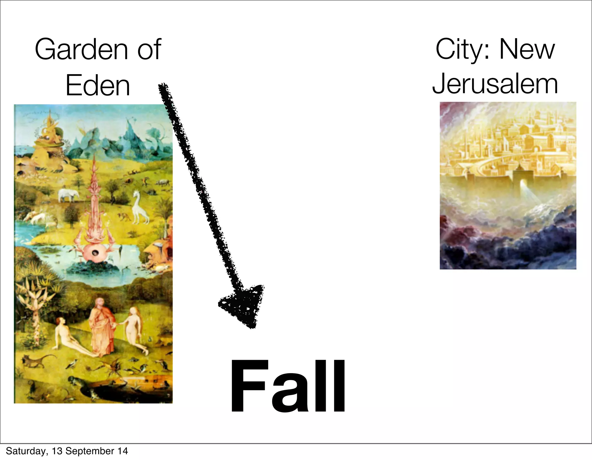 Garden of 
Eden 
City: New 
Jerusalem 
Fall 
Saturday, 13 September 14 
 