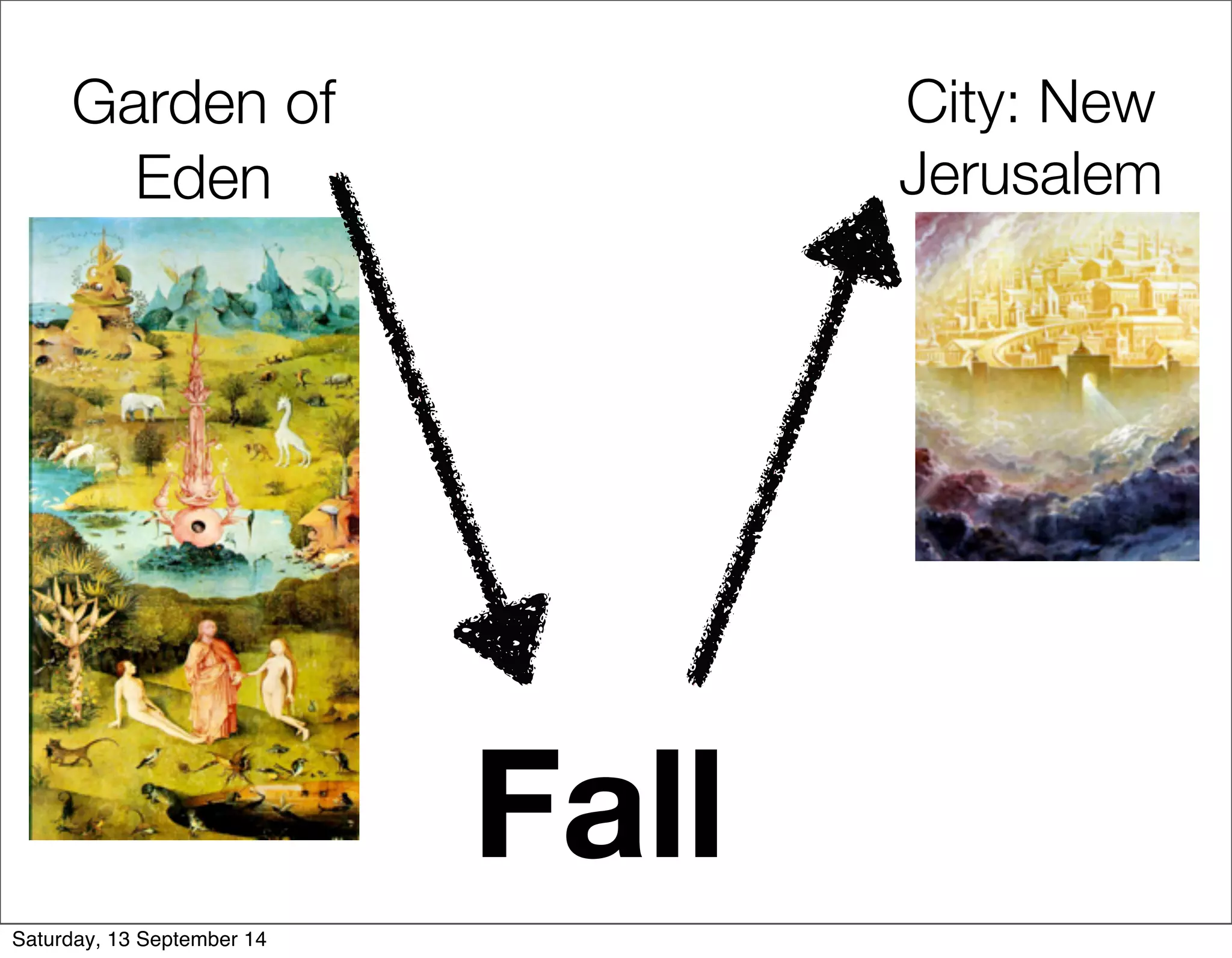 Garden of 
Eden 
City: New 
Jerusalem 
Fall 
Saturday, 13 September 14 
 