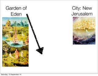 Garden of 
Eden 
City: New 
Jerusalem 
Saturday, 13 September 14 
 