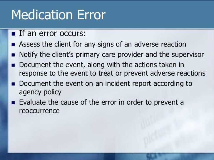dosage and calculations medication error incident report