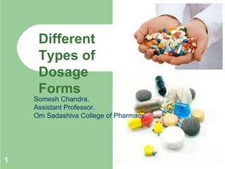 1
Different
Types of
Dosage
Forms
Somesh Chandra.
Assistant Professor.
Om Sadashiva College of Pharmacy.
 