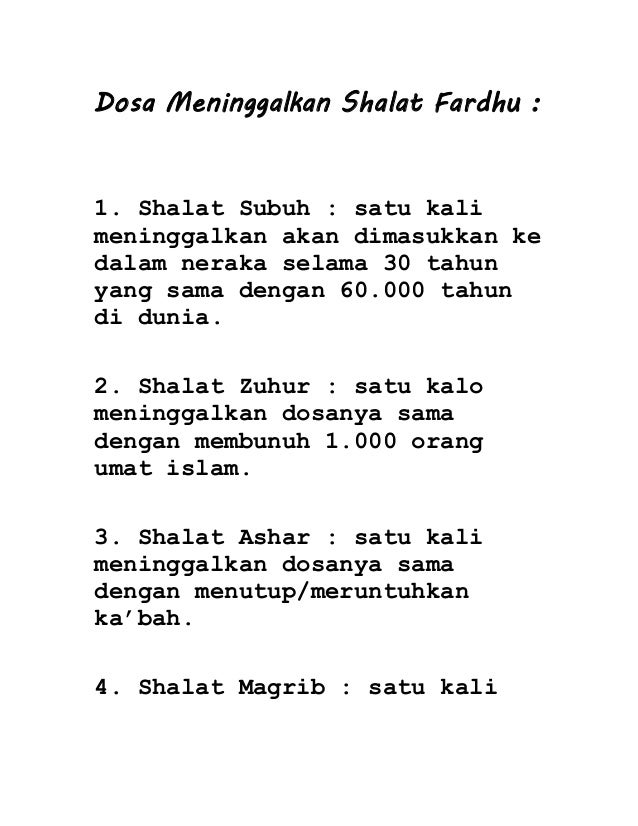 Dosa meninggalkan shalat fardhu