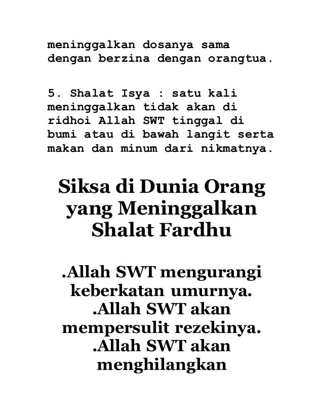 Dosa Meninggalkan Shalat Fardhu