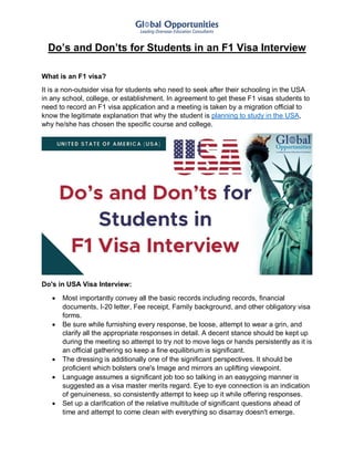 Do's and Don'ts for Students in F1 Visa Interview | PDF