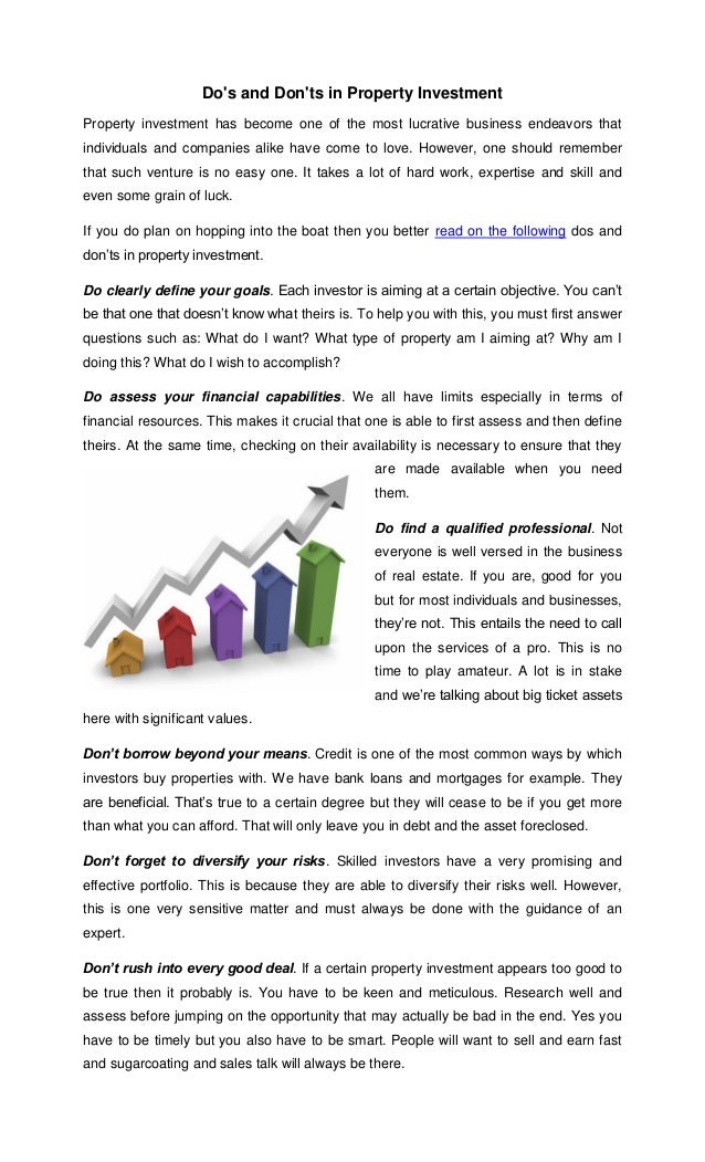 Do's and don'ts in property investment