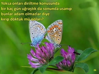 Yoksa onları diriltme konusunda
bir kaç gün uğraştık da sonunda usanıp
bunlar adam olmazlar diye
kırıp döktük mü onları?
26
 
