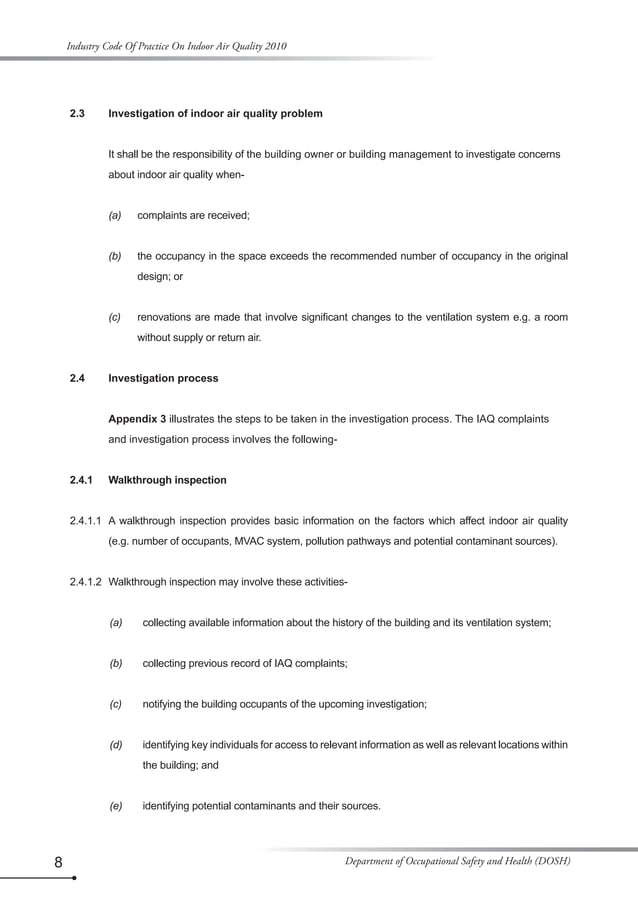 Industry Code of Practice ob Indoor Air Quality 2010 (DOSH MALAYSIA)