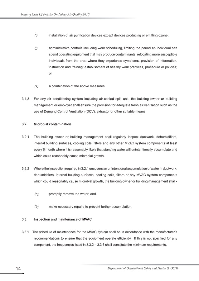 Industry Code of Practice ob Indoor Air Quality 2010 (DOSH MALAYSIA)