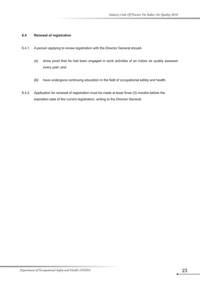 Industry Code of Practice ob Indoor Air Quality 2010 (DOSH MALAYSIA)