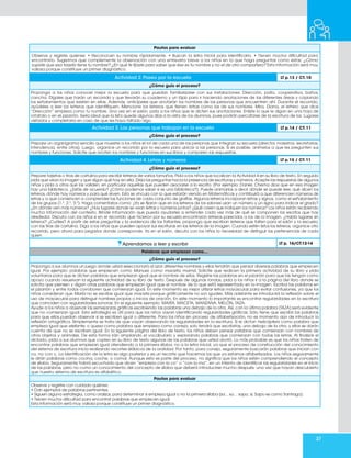 27
Aprendamos a leer y escribir LT p. 16/CT.12-14
Palabras que empiezan como…
¿Cómo guío el proceso?
Proponga a sus alumnos un juego donde usted seleccionará al azar diferentes nombres y ellos tendrán que pensar diversas palabras que empiecen
igual. Por ejemplo: palabras que empiecen como Manuel, como maceta, mamá. Solicite que realicen la primera actividad de su libro y pida
voluntarios para que le dicten palabras que empiezan igual que el nombre de ellos. Registre las palabras en el pizarrón para que las tengan como
apoyo cuando resuelvan la siguiente actividad de su libro de texto. Después de algunas rondas, pida a los niños ir a la página del libro donde se
solicita que piensen y digan otras palabras que empiezan igual que el nombre de lo que está representado en la imagen. Escriba las palabras en
el pizarrón y entre todos corroboren que comienzan igual. En este momento es mejor utilizar letras mayúsculas para evitar confusiones, ya que los
niños consideran que María no se escribe igual que maceta porque gráficamente no son iguales. Más adelante se introducirá la reflexión sobre el
uso de mayúsculas para distinguir nombres propios o inicios de oración. En este momento lo importante es encontrar regularidades en la escritura
que coinciden con regularidades sonoras. En el siguiente ejemplo: MARÍA, MACETA, MANZANA, MELÓN, TAZA.
Ayude a los niños a observar las semejanzas gráficas escribiendo las palabras una debajo de la otra. Así, con la última palabra (TAZA) será evidente
que no comienzan igual. Esta estrategia es útil para que los niños vayan identificando regularidades gráficas. Sólo tiene que escribir las palabras
para que ellos puedan observar si se escriben igual o diferente. Para los niños en proceso de alfabetización, no es momento aún de introducir la
reflexión ortográfica. Simplemente se trata de que vayan observando las regularidades en la escritura. Si le dictan helicóptero como palabra que
empieza igual que elefante, o queso como palabra que empieza como conejo, solo tendrá que escribirlas, una debajo de la otra, y ellos se darán
cuenta de que no se escriben igual. En la siguiente página del libro de texto, los niños deben pensar palabras que comienzan con nombres de
otros objetos y animales. De esta forma irán ampliando el vocabulario y explorando palabras que comienzan con todas las letras. Al finalizar el
dictado, pida a sus alumnos que copien en su libro de texto algunas de las palabras que usted anotó. Lo más probable es que los niños traten de
encontrar palabras que empiezan igual atendiendo a la primera sílaba, no a la letra inicial, ya que el proceso de construcción del conocimiento
del sistema de escritura inicia realizando recortes silábicos de la oralidad. Por tanto, para conejo, seguramente buscarán palabras que inician con
co, no con c. La identificación de la letra es algo posterior y es un recorte que hacemos los que ya estamos alfabetizados. Los niños seguramente
le dirán palabras como cocina, coche, o comal. Aunque esto es parte del proceso, no significa que los niños estén comprendiendo el concepto
de sílaba. Seguramente habrá escuchado que dicen “empieza con la co” o “con la ma”, en un intento de identificar las regularidades en el inicio
de las palabras, pero no como un conocimiento del concepto de sílaba que deberá introducirse mucho después, una vez que hayan descubierto
que nuestro sistema de escritura es alfabético.
Pautas para evaluar
Observe y registre con cuidado quiénes:
• Dan ejemplos de palabras pertinentes.
• Siguen alguna estrategia, como oralizar, para determinar si empieza igual o no la primera sílaba (sa... sa… sapo, sí, Sapo es como Santiago).
• Tienen mucha dificultad para encontrar palabras que empiecen igual.
Esta información será muy valiosa porque constituye un primer diagnóstico.
Actividad 2. Paseo por la escuela LT p.13 / CT. 10
¿Cómo guío el proceso?
Proponga a los niños conocer mejor la escuela para que puedan familiarizarse con sus instalaciones: Dirección, patio, cooperativa, baños,
cancha. Dígales que harán un recorrido y que llevarán su cuaderno y un lápiz para ir haciendo anotaciones de las diferentes áreas y copiando
los señalamientos que existen en ellas. Además, anticípeles que anotarán los nombres de las personas que encuentren ahí. Durante el recorrido,
ayúdeles a leer los letreros que identifiquen. Mencione los letreros que tienen letras como las de sus nombres. Mira, Diana, el letrero que dice
“Dirección” empieza como tu nombre. Una vez en el salón, pida a los niños que le dicten sus anotaciones. Enliste lo que le digan en una hoja de
rotafolio o en el pizarrón. Sería ideal que la lista quede algunos días a la vista de los alumnos, pues podrán percatarse de la escritura de los Lugares
visitados y completarla en caso de que les haya faltado algo.
Actividad 3. Las personas que trabajan en la escuela LT p.14 / CT. 11
¿Cómo guío el proceso?
Prepare un organigrama sencillo que muestre a los niños el rol de cada una de las personas que integran su escuela (director, maestros, secretarias,
intendencia, entre otros). Luego, organice un recorrido por la escuela para ubicar a las personas. Si es posible, anímelos a que les pregunten sus
nombres y funciones. Solicite que anoten los nombres y funciones en sus libros y comparen las respuestas.
Actividad 4. Letras y números LT p.15 / CT. 11
¿Cómo guío el proceso?
Prepare tarjetas o tiras de cartulina para escribir letreros de varios tamaños. Pida a los niños que localicen la Actividad 4 en su libro de texto. En seguida
pida que vean la imagen y que digan qué hay en ella. Dirija las preguntas hacia la presencia de escrituras y números. Acepte las respuestas de algunos
niños y pida a otros que las validen, en particular aquellas que pueden asociarse a lo escrito. (Por ejemplo: Daniel, Chema dice que en esa imagen
hay una biblioteca. ¿Estás de acuerdo? ¿Cómo podemos saber si es una biblioteca?). Puede animarlos a decir dónde se puede leer, qué dicen los
letreros, dónde hay números y para qué sirven. Esto se vincula con lo que estarán viendo en Matemáticas y contribuirá a que diferencien números de
letras y a que comiencen a comprender las funciones de cada conjunto de grafías. Algunos letreros incorporan letras y signos, como el señalamiento
de los grupos (1.°, 2.°, 3.°). Haga comentarios como: ¿Ya se fijaron que en los letreros de los salones usan un número y un signo para indicar el grado?
¿En dónde ven más números? ¿Hay lugares donde se vean letras y números juntos? ¿Qué creen que indiquen los números? Los niños están recibiendo
mucha información del contexto. Brinde información que pueda ayudarles a entender cada vez más de qué se componen los escritos que hay
alrededor. Discuta con los niños si en el recorrido que hicieron por su escuela encontraron letreros parecidos a los de la imagen. ¿Había lugares sin
letreros? ¿Cuáles? A partir de estas preguntas y la evidencia de los faltantes, proponga que escriban letreros que falten para el salón y la escuela,
con las tiras de cartulina. Diga a los niños que pueden apoyar sus escrituras en los letreros de la imagen. Cuando estén listos los letreros, organice otro
recorrido, pero ahora para pegarlos donde corresponde. Ya en el salón, discuta con los niños la necesidad de distinguir las pertenencias de cada
quien.
Pautas para evaluar
Observe y registre quiénes: • Reconocen su nombre rápidamente. • Buscan la letra inicial para identificarlo. • Tienen mucha dificultad para
encontrarlo. Sugerimos que complemente la observación con una entrevista breve a los niños en la que haga preguntas como éstas: ¿Cómo
supiste que esa tarjeta tiene tu nombre? ¿En qué te fijaste para saber que ése es tu nombre y no el de otro compañero? Esta información será muy
valiosa porque constituye un primer diagnóstico.
 