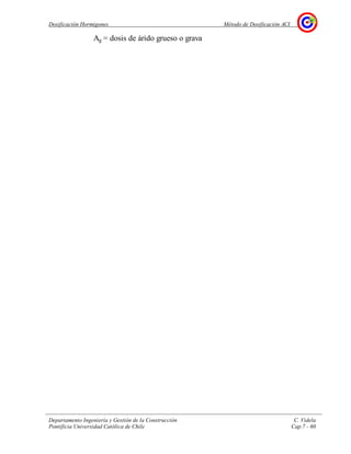 Dosificación Hormigones Método de Dosificación ACI
Departamento Ingeniería y Gestión de la Construcción C. Videla
Pontificia Universidad Católica de Chile Cap.7 - 60
Ag = dosis de árido grueso o grava
 