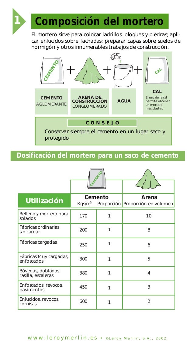 Dosificacion mortero cemento Dosificacion mortero cemento