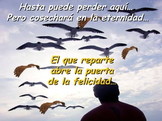 El que reparte abre la puerta  de la felicidad… Hasta puede perder aquí…  Pero cosechará en la eternidad… 