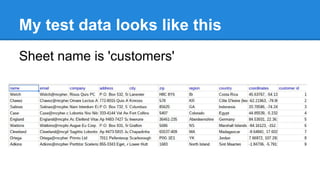 My test data looks like this
Sheet name is 'customers'
 