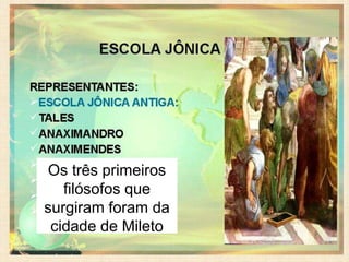 Os três primeiros
filósofos que
surgiram foram da
cidade de Mileto
 