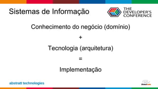 Globalcode – Open4education
Sistemas de Informação
Conhecimento do negócio (domínio)
+
Tecnologia (arquitetura)
=
Implementação
 