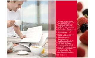 The communication uses the language elements to create pieces that suggest an environment of comfort and well-being. Vertical strips are filled in with photographs of the ingredients, sections of solid and transparent colors that suggest creativity, aroma and flavor from the advertised product. 