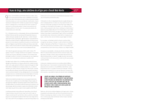 Quando a usina hidrelétrica (UHE) de Belo Monte foi a leilão, vieram
à tona muitos questionamentos sobre a viabilidade do empreendi-
mento. Uma crítica recorrente era de que os impactos previstos estavam
mal dimensionados e os custos socioambientais, subestimados, mesmo
havendo sido destinados R$ 3,2 bilhões às condicionantes de mitigação
da obra. O planejamento e a construção da UHE foram marcados por
autoritarismo e falta de participação e controle social, expressos em
audiências públicas de “faz de conta” e na ausência de processos de
consulta prévia, livre e informada.
Em 11 de fevereiro de 2015, o empreendedor solicitou ao Instituto Brasileiro
do Meio Ambiente e dos Recursos Naturais Renováveis (Ibama) que con-
cedesse a licença de operação da UHE. Diante disso, o Instituto Socioam-
biental (ISA) convidou pesquisadores, agentes públicos e representantes de
movimentos sociais que atuam na região para escrever seus testemunhos
pessoais e técnicos sobre as consequências da ausência ou da ineficácia das
ações de mitigação socioambiental executadas pela empresa e pelo poder
público, e sobre a real dimensão dos impactos sofridos pelas populações das
cidades, do campo e dos rios que vivem nas áreas afetadas pela obra.
Este material, organizado pela equipe do ISA, contém mais de 100
páginas, compondo 22 artigos, divididos em seis capítulos. É importante
ressaltar que os textos, disponíveis na íntegra no CD encartado nesta
publicação e também no site do ISA, são assinados por seus respectivos
autores e não necessariamente representam a opinião do ISA.
Os artigos trazem relatos como o do defensor público federal Francisco
Nóbrega, que desembarcou na cidade de Altamira com o desafio de repre-
sentar a única opção gratuita de defesa dos direitos dos atingidos por Belo
Monte. Mesmo trabalhando em condições precárias, em um prédio em-
prestado e sem acesso à internet, a equipe de que ele faz parte, composta
por seis defensores, atendeu mais de 400 famílias, somente nas duas pri-
meiras semanas de trabalho. No texto, Nóbrega descreve com propriedade
a sequência de erros e condutas perversas do empreendedor em face das
populações que foram retiradas dos seus lares para dar lugar à UHE.
O Movimento de Mulheres de Altamira, por sua vez, apresenta denúncias
fortes acerca de uma polícia que, em vez de proteger, ameaça e coage uma
população já tão fragilizada, impactada pelo agravamento do déficit de servi-
ços públicos básicos, como indicam os diversos autores que contribuíram com
esta publicação. Difundimos também as palavras de Antônia Mello, do Movi-
mento Xingu Vivo para Sempre, sobre a luta dos atingidos por Belo Monte.
A coletânea apresenta ainda análises dos especialistas Juarez Pezutti,
Cristiane Carneiro e Ana de Francesco, assim como do ISA, sobre os
impactos não plenamente reconhecidos sobre os quelônios, a atividade
pesqueira e as populações beiradeiras (ribeirinhas). Esses artigos denun-
ciam o descumprimento de obrigações, por parte do empreendedor e do
Estado, assim como o processo de invisibilização de populações tradicio-
nais no licenciamento ambiental da obra.
A disparada nos índices de degradação florestal na região afetada pela
UHE é analisada pelo ISA, em cotejo com o descumprimento das con-
dicionantes relacionadas à proteção territorial das Terras Indígenas (TIs)
e Unidades de Conservação (UCs) da região, e com a falta de controle
sobre a madeira utilizada na obra. Essas constatações complementam a
análise dos pesquisadores Mauricio Torres, Kerlley Santos e Juan Doblas
sobre a trajetória do povo Arara, que pagou um preço altíssimo quando
da abertura da rodovia Transamazônica e, agora, sofre as consequências
da inadimplência das condicionantes de Belo Monte. Ocupado por pos-
seiros, o território arara é alvo de extensos saques ilegais de madeira.
Em seu artigo, o antropólogo Guilherme Heurich comenta o Plano
Emergencial, que distribuiu “mesadas” no valor de R$ 30 mil às aldeias
indígenas impactadas por Belo Monte. “O impacto sou eu”, confidenciou-
lhe um dos profissionais que executaram o Plano. “As mercadorias são
a contrapartida de nossa morte futura”, sintetizou uma indígena Araweté.
O processo de neutralização e reversão das decisões contrárias a Belo
Monte no Sistema Interamericano de Direitos Humanos, levado a cabo
pelo governo brasileiro, é descrito pela Associação Interamericana de
Defesa Ambiental (Aida), no capítulo “O apagão da justiça”, que também
contempla análise do ISA sobre processo similar, ocorrido junto ao poder
Judiciário brasileiro.
Finalmente, a coletânea se encerra com a análise de Brent Millikan e
Biviany Rojas sobre o financiamento concedido pelo Banco Nacional de
Desenvolvimento Econômico e Social (BNDES) a Belo Monte, o maior
financiamento para um só projeto da história da instituição. Se tantos
problemas vêm ocorrendo em um caso que deveria ser exemplar, refle-
tem os autores, o que podemos esperar de casos de menor visibilidade?
VOZES DO XINGU: COLETÂNEA DE ARTIGOS
PARA O DOSSIÊ BELO MONTE É UM MATERIAL
CONSTRUÍDO DE MANEIRA COLABORATIVA,
COM O INTUITO DE REUNIR EM UM SÓ
LUGAR VOZES NÃO CONSIDERADAS NOS
ÚLTIMOS CINCO ANOS DE EXECUÇÃO DO
PROJETO BELO MONTE.
Desta vez, não há como protelar obrigações e prorrogar prazos: a licença
de operação é a derradeira, antes do início do funcionamento da UHE.
Portanto, a população das cidades, do campo e dos rios está diante do
último momento para cobrar promessas e tentar corrigir as injustiças
cometidas por Belo Monte.
VozesdoXingu,umacoletâneadeartigosparaoDossiêBeloMonte CONFIRA
NO CD
 