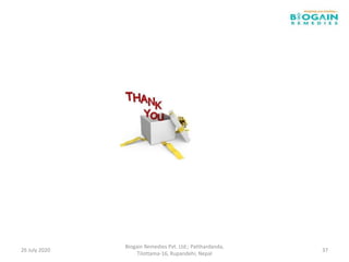 26 July 2020
Biogain Remedies Pvt. Ltd.; Patthardanda,
Tilottama-16, Rupandehi, Nepal
37
 