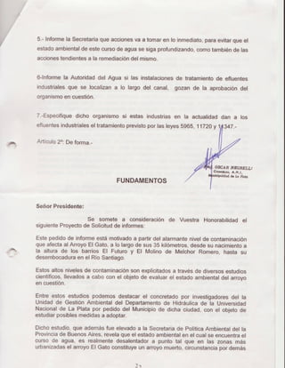 Dossier: pedidos de resolución, elevados al HCD de La Plata, ante reiteradas inundaciones en el partido. Concejalía Oscar ...