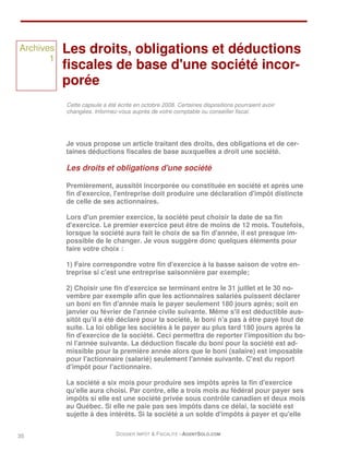 Archives   Les droits, obligations et déductions
       1
           fiscales de base d'une société incor-
           poré...