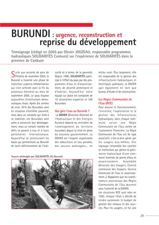 BURUNDI : urgence, reconstruction et
                          reprise du développement
Témoignage (rédigé en 2005 par Oli...