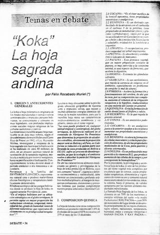 Dossier koka, sagrada hoja andina (debate 28, 1996, crespo y kauffman-doig, 1983)