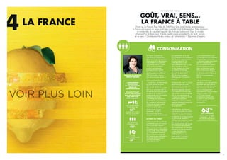 SIAL FOOD STORY FRANCE
GOÛT, VRAI, SENS…
LA FRANCE À TABLE
Zoom sur la France. Pays hôte de SIAL Paris, à la riche histoire gastronomique,
la France est toujours un pays particulier quand il s’agit d’alimentation. Entre traditions
et modernités, le cœur (et l’appétit) des Français balancent. Dans le monde
d’aujourd’hui et dans celui d’après, quelle place accordent-ils au goût, au vrai
et au sens ? Qu’attendent-ils des acteurs de l’alimentation ? Réponses d’experts.
LA FRANCE
4
En France, le plaisir est
une dimension essentielle
et structurante de l’alimentation !
Ainsi, « pour 63 % des Français,
l’alimentation est avant tout
associée au plaisir ; contre
30 % qui la considèrent
comme une nécessité,
explique Pascale Grelot-
Girard, Directrice Expertise
Market Intelligence, Kantar
TNS. En Europe, c’est un
des scores les plus élevés ! »
Autre spécificité française
– qui perdure –, le bien-manger
est aussi associé au plaisir
(65 %), à la recherche
de produits de bonne qualité
(66 %) ou savoureux (40 %).
Les attentes des consommateurs
en termes de variété (59 %)
et de partage (45 %) s’avèrent
également très fortes.
Des attentes qui expliquent
un intérêt très prononcé pour
les innovations alimentaires
offrant de nouveaux goûts,
textures et sensations.
« Mais 63 % des Français
veulent aussi manger
sainement… et 59 %
de manière équilibrée »,
souligne Pascale Grelot-Girard.
LE GOÛT DU “VRAI”
« Nous savons de nos études
précédentes que les Français
sont un peu plus inquiets
que d’autres Européens quant
à l’impact de leur alimentation
sur leur santé. Ainsi, 9 Français
sur 10 expriment un besoin
de transparence à l’égard
de l’industrie agro-alimentaire. »
Et comme dans la plupart
des pays européens,
cette attente porte
principalement sur la liste
et la composition des ingrédients
(56 %), mais aussi et surtout
sur leur origine (61 %).
« Peut-être faut-il y voir
une conséquence de la crise
de la viande de cheval
et d’un manque de clarté
en matière d’affichage
de l’origine sur les packs. »
Les lieux de fabrication
(43 %) et les conditions
d’élevage (42 %) viennent
ensuite.
L’exigence de “vrai” se traduit
également par une forte
croissance de la proportion
de consommateurs qui
déclarent regarder souvent
la composition nutritionnelle
des produits sur les emballages
(62 %, soit une hausse de
7 points par rapport à 2016).
Autre signe révélateur,
l’attention portée aux labels
reste très élevée et la demande
pour le bio continue
de progresser.
Globalement, les Français
ont de plus en plus une vision
holistique de leur alimentation.
« Dans un monde mondialisé
et digitalisé, ils se réapproprient
un pouvoir de liberté en
affirmant des convictions fortes,
par exemple en réduisant
leur consommation de viande,
en choisissant des produits
plus respectueux du bien-être
animal et de l’environnement
– jugé important par
respectivement 91 %
et 90 % des personnes
interviewées, » souligne
Pascale Grelot-Girard.
« Les consommateurs sont
très sensibilisés à la réduction
du gaspillage alimentaire
– une action jugée importante
par 94 % d’entre eux –,
se considérant eux-mêmes
comme premiers acteurs
dans ce domaine, » pour
66 % d’entre eux, devant
les grandes surfaces (52 %)
ou la restauration collective
(46 %) ou commerciale
(45 %).
« Ils se montrent aussi
sensibles à une rémunération
équitable des agriculteurs/
éleveurs, plus que dans tous
les autres pays de l’étude…
c’est un enseignement
très important, » fait remarquer
l’experte Kantar TNS.
« 78 % des Français
se déclarent même prêts
à payer un peu plus pour
mieux valoriser
ce travail ! »
CONSOMMATION
63%
DES FRANÇAIS
veulent aussi manger
sainement… et 59 %
de manière équilibrée
L’ENGAGEMENT
DES ACTEURS
DE L’ALIMENTATION,
SELON LES
CONSOMMATEURS
En qui les Français
ont-ils le plus confiance
pour une alimentation
plus saine et de
meilleure qualité ?
LES AGRICULTEURS
ET LES ÉLEVEURS
67%
(vs.entre 32 % et 48 %
pour les autres pays
Européens)
LES ARTISANS/
COMMERÇANTS
46%
LES PME
AGRO-ALIMENTAIRES
37%
 
ANALYSE DE PASCALE
GRELOT-GIRARD
23
 
