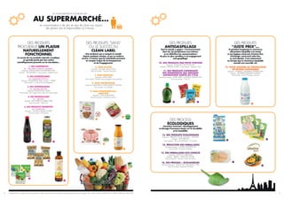7
2
4
3
DES PRODUITS
PROCURANT UN PLAISIR
NATURELLEMENT
FONCTIONNEL
Le succès de ces produits naturels s’explique
en grande partie par leur action
scientifiquement prouvée sur la microbiote…
1. DES SUPERFRUITS
ex. : des baies riches en oxydants.
Exposant : FAVELLA GROUP SUD RIENERGY (ITA)
Marque : SUD RIENERGY - Nom produit : Wellness Drink
2. DES SUPERLÉGUMES
ex. : épinards et choux
Exposant : VITAGERMINE (FRA) - Marque : VITABIO
Nom produit : Cocktail de fruits et légumes
3. DES SUPERGRAINES
ex. : graines de chia
Exposant : NUHEALTH JSC (BGR)
Nom produit : Bio Organic Rice Chips with Super Seeds
4. DES MICROALGUES
ex. : spiruline
Exposant : BISCUITERIE DE L’ABBAYE (FRA)
Nom du produit : Green Up’
5. DES PRODUITS FERMENTÉS
ex. : kombucha
Exposant : CAPTAIN KOMBUCHA (PRT)
Nom du produit : MyGutness
DES PRODUITS “SANS”
OU LE SUCCÈS DU
CLEAN LABEL
Une tendance qui a conquis le monde
depuis quelques années, et qui se renforce
encore, à mesure que les industriels prennent
en compte l’enjeu de la transparence
et de l’engagement.
6. SANS GLUTEN
Exposant : DE CARE GROUP (POL)
Nom du produit : Yummity Pizza Mix
7. SANS PESTICIDE
Exposant : SAVEOL (FRA)
Nom produit : Tomates cœur de pigeon sans pesticide
8. SANS ANTIBIOTIQUE
Exposant : SALUMIFICIO FRATELLI BERETTA SPA (ITA)
Nom produit : Puro Beretta
9. SANS NANOPARTICULE,
SANS BPA
Exposant : CASA AMELLA (ESP)
Nom du produit : Velouté de potiron
AU SUPERMARCHÉ…
LE CONSOMMATEUR A PLUSIEURS VIES…
Le consommateur a de plus en plus de choix aux rayons
des plaisirs sûrs et responsables où il trouve…
9
6
8
DES PRODUITS
ANTIGASPILLAGE
Tout le monde y gagne : l’environnement
bien sûr, les producteurs eux-mêmes,
et en définitive les consommateurs
de plus en plus sensibles à cet engagement
anti-gaspillage.
10. DES PRODUITS PAR PETITE PORTION
Exposant : POLENGHI GROUP SPA (ITA)
Marque : LIQUIDO D’ORO - Nom produit : Squeezy Olive
11. DES PRODUITS CONTENANT
DES INGRÉDIENTS QUI SERAIENT
AUPARAVANT SORTIS DU CYCLE
Exposant/marque : SAPPE PUBLIC COMPANY LIMITED (THA)
Nom du produit : Chim Dii
DES PRODUITS
“JUSTE PRIX”…
Si pendant longtemps le commerce
alimentaire équitable s’en tenait
à une logique nord-sud, d’autres flux
d’échange, nord-nord cette fois,
se sont ajoutés. C’est notamment
en Europe que le commerce équitable
connaît une nouvelle vie.
12. POUR ASSURER AU PRODUCTEUR
UN REVENU CONVENABLE
Exposant : INGREDIA - PROSPERITE FERMIERE (FRA)
Marque : PROSPÉRITÉ FERMIÈRE INGREDIA
Nom produit : Lait UHT Prospe via Lacta
10 11
DES PROCESS
ÉCOLOGIQUES
Caractère innovant : développement
et élevage d’ormeaux basés sur la durabilité
et la traçabilité.
13. DES PRODUITS ÉCOLOGIQUES
Exposant : TRIBALLAT NOYAL SOJASUN - VRAI (FRA)
Marque : PETIT BRETON
Nom produit : Mon Lait Petit Breton 1/2 écrémé
14. RÉDUCTION DES EMBALLAGES
Exposant/marque : CITTERIO GIUSEPPE (ITA)
Nom produit : Armonie di Verdura
15. DES EMBALLAGES ECO-CONÇUS
Exposant : SASU LDC SABLE (FRA)
Marque : ARRIVÉ / GRAIN DE NATURE
Nom du produit : Gamme “Grain de nature”
16. DES PROCESS + ÉCOLOGIQUES
Exposant/marque : ABALON BY GMA (Retailer - ESP)
Nom du produit : Japanese Abalone
13
14
15
16
1
5
12
La reproduction du contenu de tout ou partie de ce document est réservée à la presse et rigoureusement soumise à copyright. XTC world innovation, KANTAR TNS et GIRA CONSEIL pour SIAL 2018.16 17
 