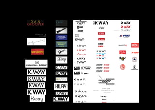 K-Way

“Libre comme l’eau”

Identité & concept

41

14/06/2011

— 1.2 Recherches
KWAY

Let it Rain.

Gill sans condensed extra bold

scala

Let it Rain.

mettre la “pluie” sur le K

KWAY
KWAY

Blair MDL tc

Let it Rain.

Peignot

Tw cen MT

Let it Rain.

K.WAY
Arty

K.WAY

Let it Rain.

Let it Rain.

Let it Rain.

Let it Rain.

Let it Rain.

CLASSIC

matière du k-way aggrandie ?
barbelé ?
k ?

arrondir la typo

LETTER GOTHIC STD 15.19

SINCE 1965

Let it Rain.

Let it Rain.

 